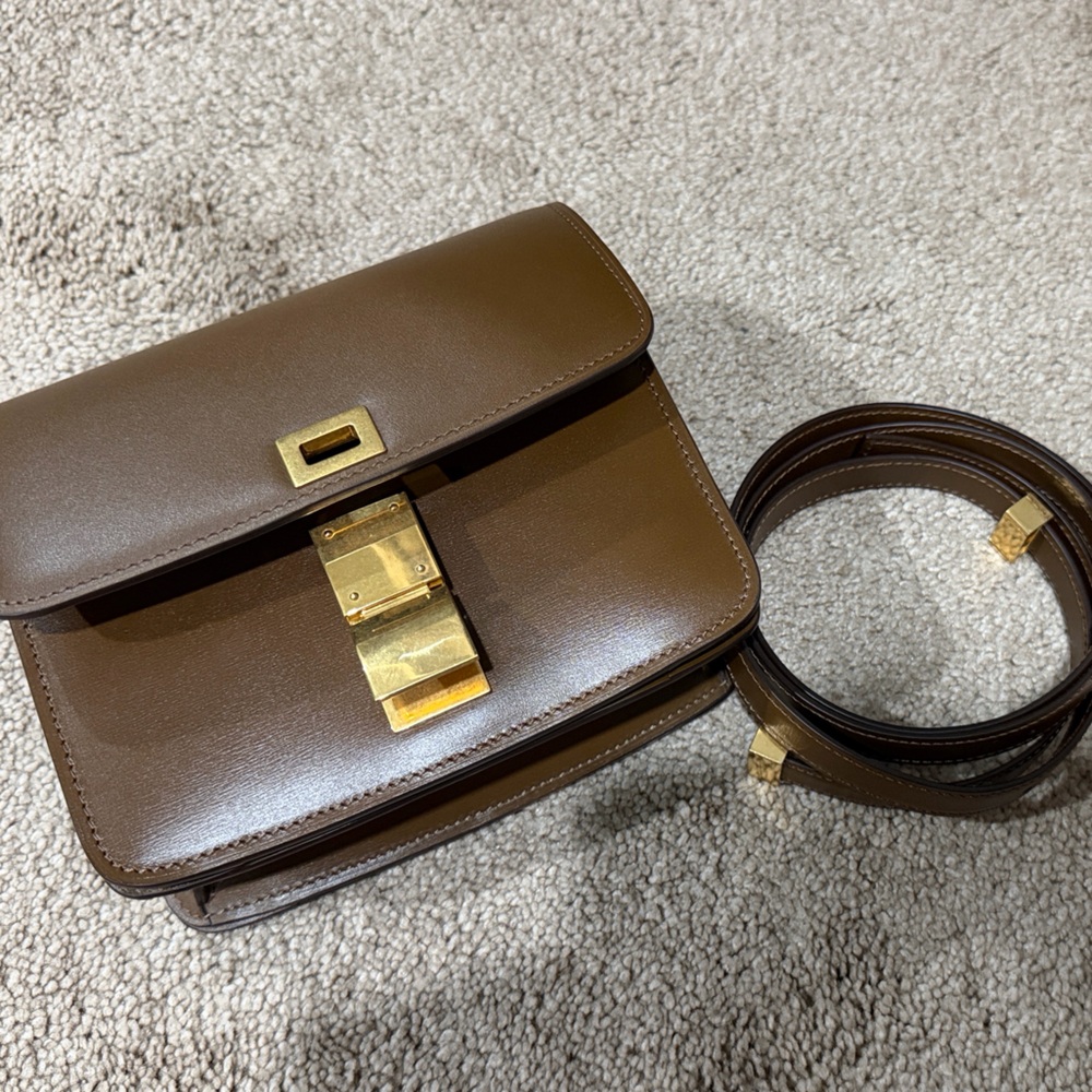 Celine Tan Crossbody Bag with Gold Hardware